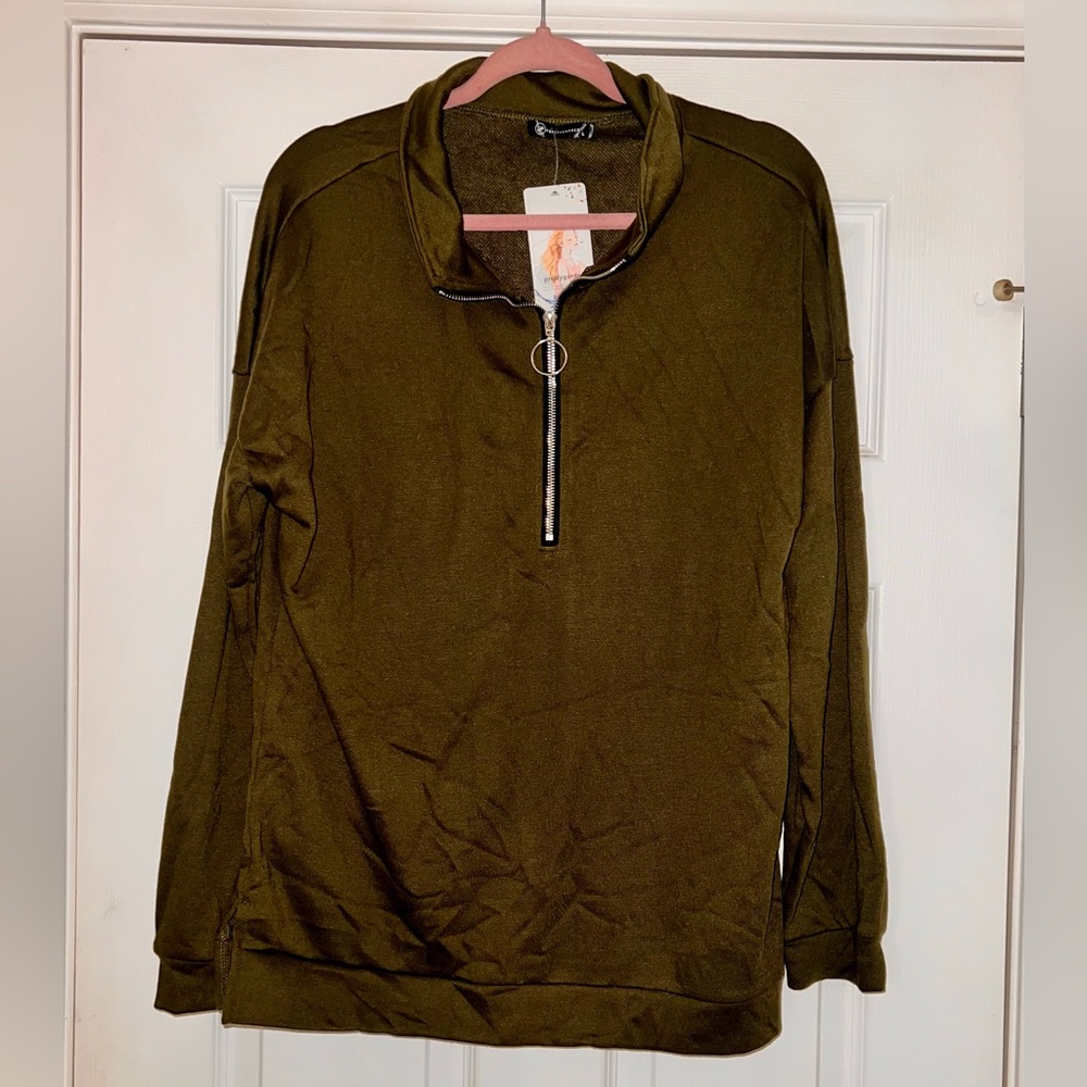 Olive Green woman’s Half-Zip Sweater